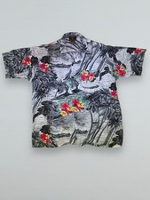 Hawaiian Tropical Tiki Shirt Khaki Safari Size L Vintage Rayon