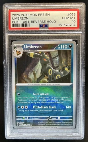 2025 Pokemon Prismatic Evolutions Umbreon Reverse Holo Poke Ball #059/131 PSA 10