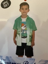 Tommy Bahama Kids 3 Piece Set: Shirt, Short, collared Button T Shirt, Blue 2T