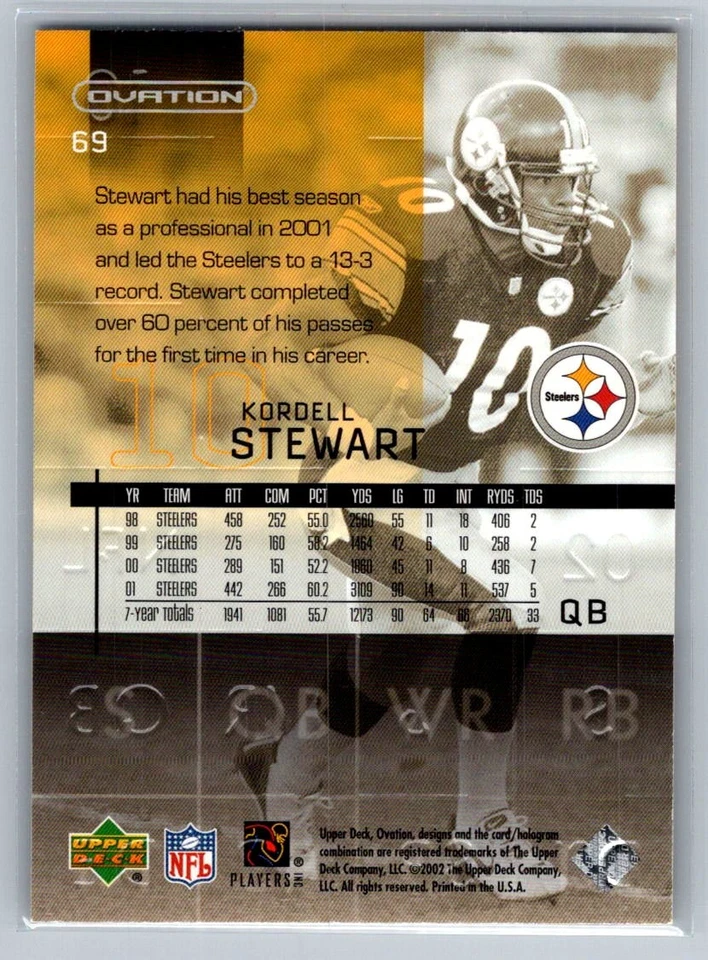 💎2002 Upper Deck Ovation Football #69 Kordell Stewart - Steelers💎 - Image 2 of 2