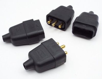 2x PMS In-Line 10Amp 3 Pin Stecker & Buchse schwarz flexibles Kabel Reparatur Verlängerung