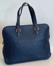 Hermes Bolide Satchel Handbag Blue Gold Unisex Adults Classic Designer