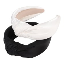 Knotted Headbands 2 PCS Bow Top Knot Wide Non Slip Black White Satin Hair