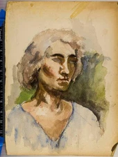 Watercolor Painting on Paper circa 1959 Woman 