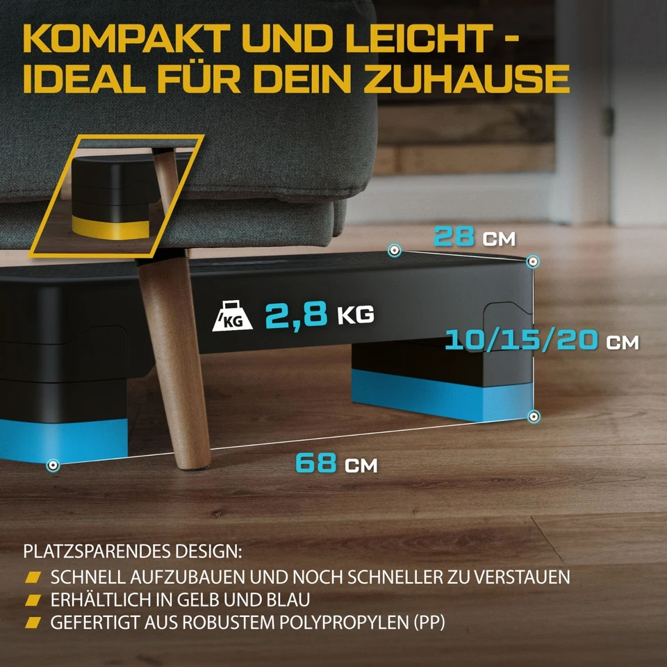 Steppbrett 3 Stufen Fitness Aerobic Stepper rutschfest Stepboard blau TREX SPORT - Bild 3 von 4