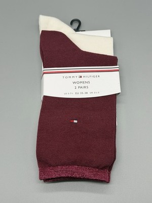 Tommy Hilfiger Womens 2 Pairs 35-38 Deep Rouge Damensocken