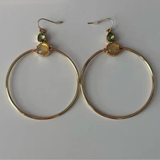 Elegant Gold and Green Hoop Earrings