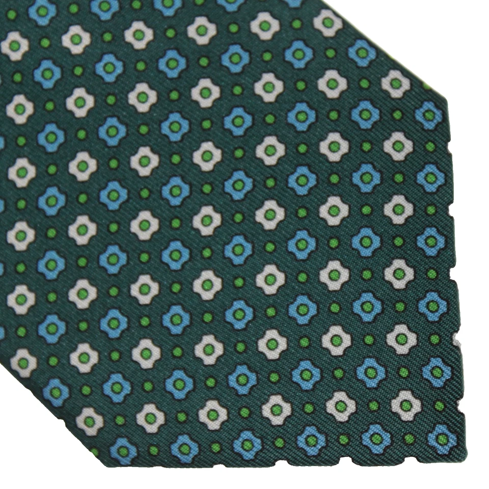 Gravata Drake's nova com etiquetas verde com mini estampa geográfica branca/azul/verde 100% seda - Imagem 2 de 4