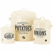 3er-Set Retro-Look Vorratsbehälter mit Deckeln & Tragegriffen, Altweiß
