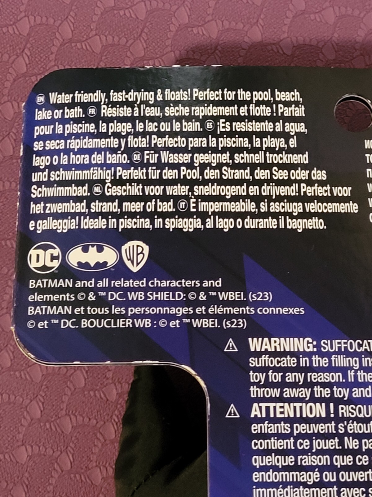 Batman 10" Inch Swim Huggable Pool Bath Toy 1+ Dries Fast Floats DC Swimways NEW