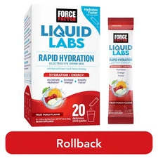 Force Factor Liquid Labs Energy, Electrolytes Powder, Hydration Packets