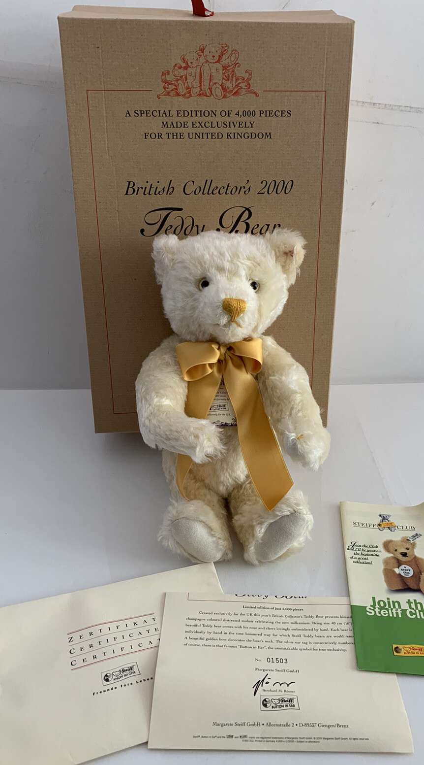 Steiff British Collector’s 2000 Teddy Bear - Ltd Edition - 40cm - EAN:654763