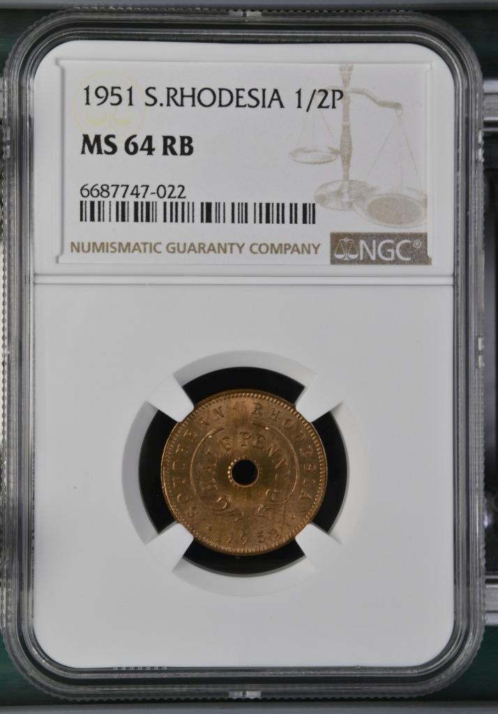 Southern Rhodesia 1/2 Penny 1951 NGC MS 64 RB