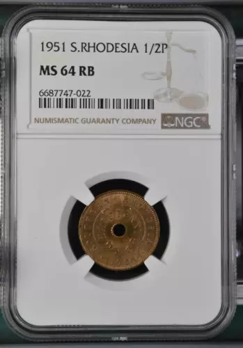 Southern Rhodesia 1/2 Penny 1951 NGC MS 64 RB