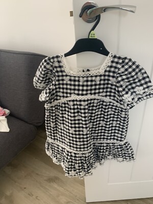 Baby Mädchen Rivet Island schwarz & weiß Gingham Kurzarm Kleid Alter 18-24M