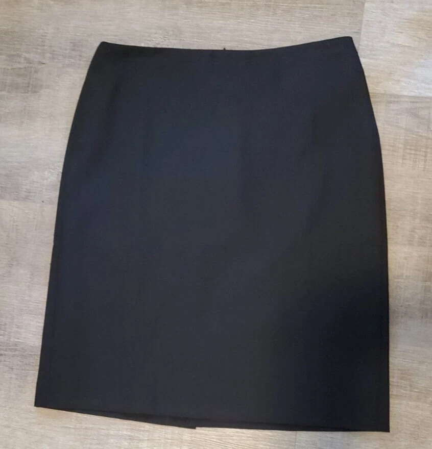 Falda lápiz Lands End negra hasta la rodilla forrada talla 10 mezcla lana/poliéster