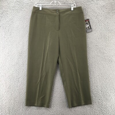 Sagharbor Stretch Capri Pants Womens 10 Green High-Rise Zip Fly Flat Front NEW