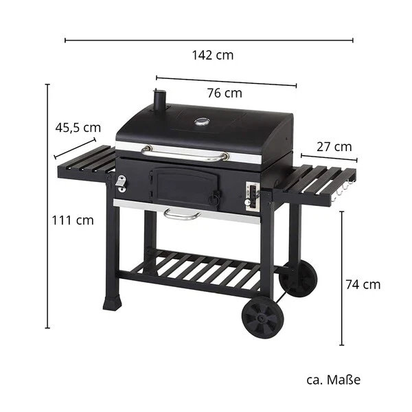 XXL Smoker Barbecue Outdoor Charcoal Portable Grill BBQ with Cover Wheels Table - Image 4 of 4