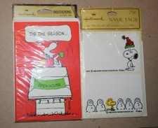 VINTAGE, HALLMARK PEANUTS INVITATIONS and NAME TAGS, 3 Designs, NOS Sealed, 12