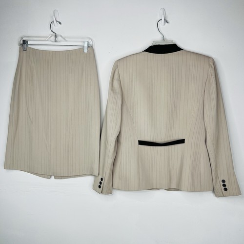 GARFIELD & MARKS Polyester Skirt Suit 6 Beige Striped Texture Lined Business 2PC - Picture 5 of 9