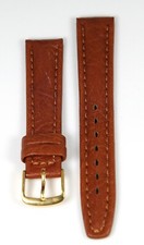 18MM LIGHT BROWN GENUINE LEATHER STITCHED QUALITY WATCH BAND GOLD TONE BUCKLE 