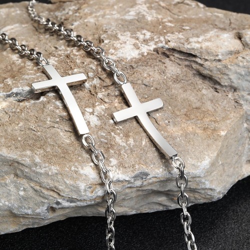VNOX Mens Cross Bracelets Rolo Link Chain Wristband Christ Faith Stainless Steel - Picture 7 of 9