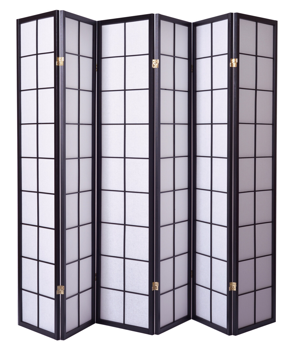 Biombos japoneses paneles grandes de madera negra y papel de arroz - 6 paneles