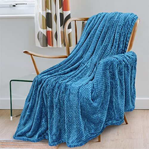 Waffle Fleece Throw Blanket for Couch Twin Bed Turquoise Blue Super