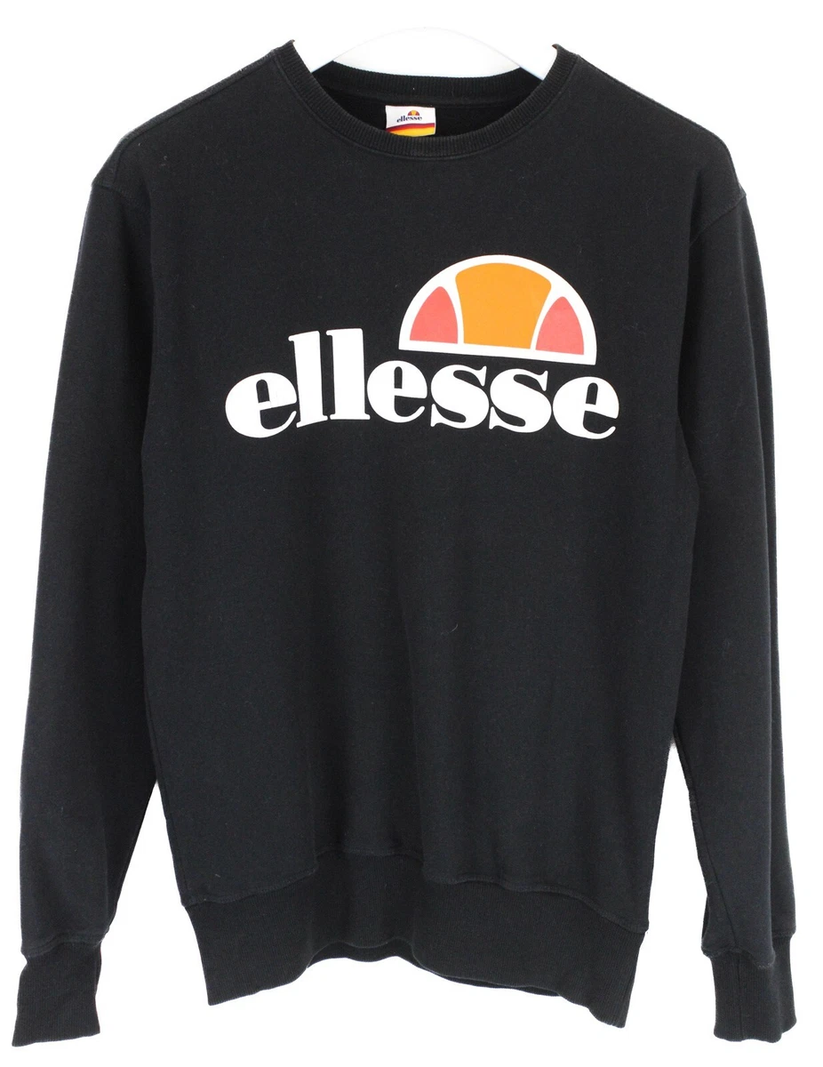 ELLESSE Sweatshirt Men's MEDIUM Pullover Oversized Front Logo Crew Neck  Black