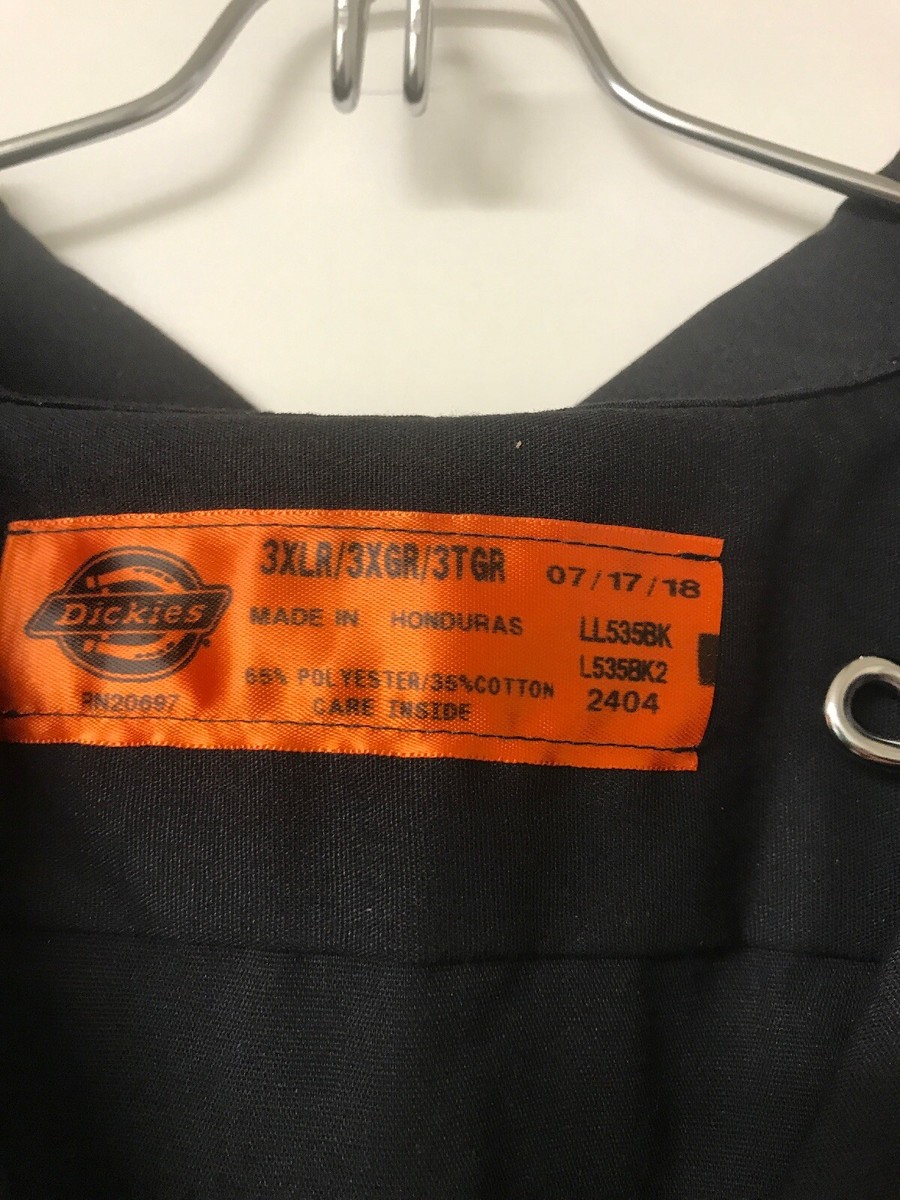 Dickies Men's Long Sleeve Industrial Work Shirt - 4XL Black, 65% Polyester 35% Cotton, Fade Resistant With Snap Collar & Pockets
