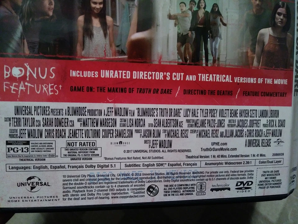 Truth or Dare (DVD Unrated Director's Cut) BLUMHOUSE JEFF WADLOW LUCY HALE  - Image 2 of 2