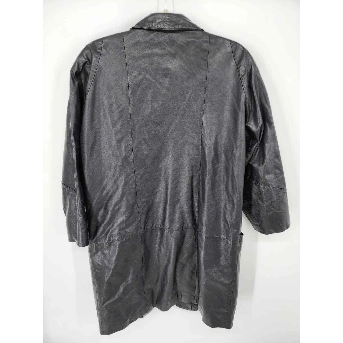 Vintage Tibor Leather Jacket Coat M Shawl Collar Oversized 100% Genuine  Black