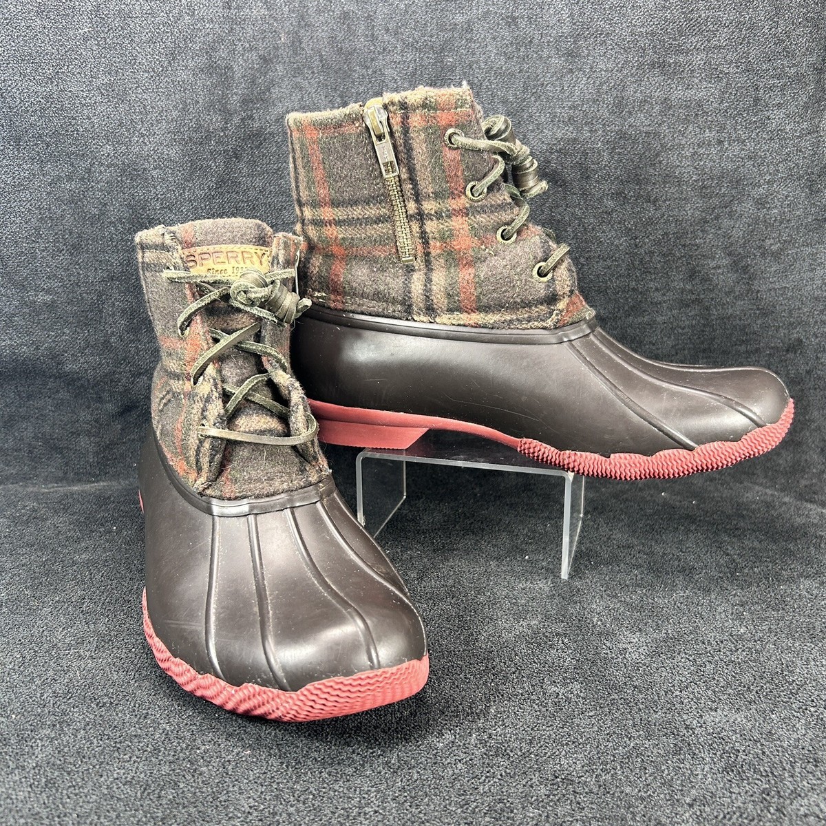 womens sperry plaid duck boots