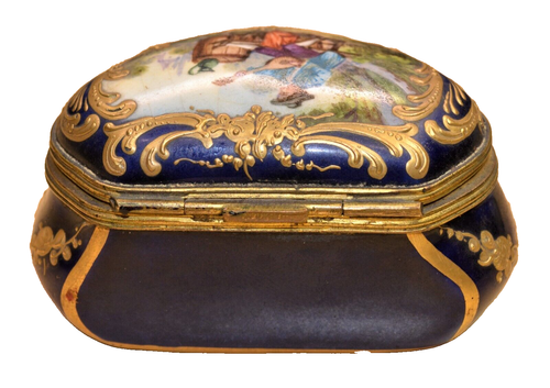 Antique 1764 Vincennes Sevres Hand Painted Lidded Cobalt Blue Gold Trinket box - Picture 4 of 8