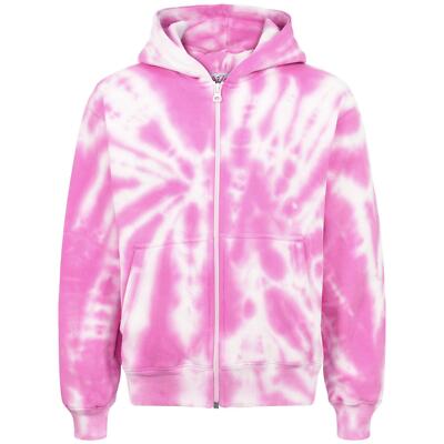 Kids Girls Tie Dye Print Pink Fleece Hoodie Zip Up Style Zipper Age 5-13  Years UK