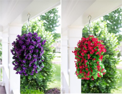 Artificial Fake Hanging Flowers Plants 2PCS Faux Silk Purple Morning Glory Vi... - Picture 3 of 8