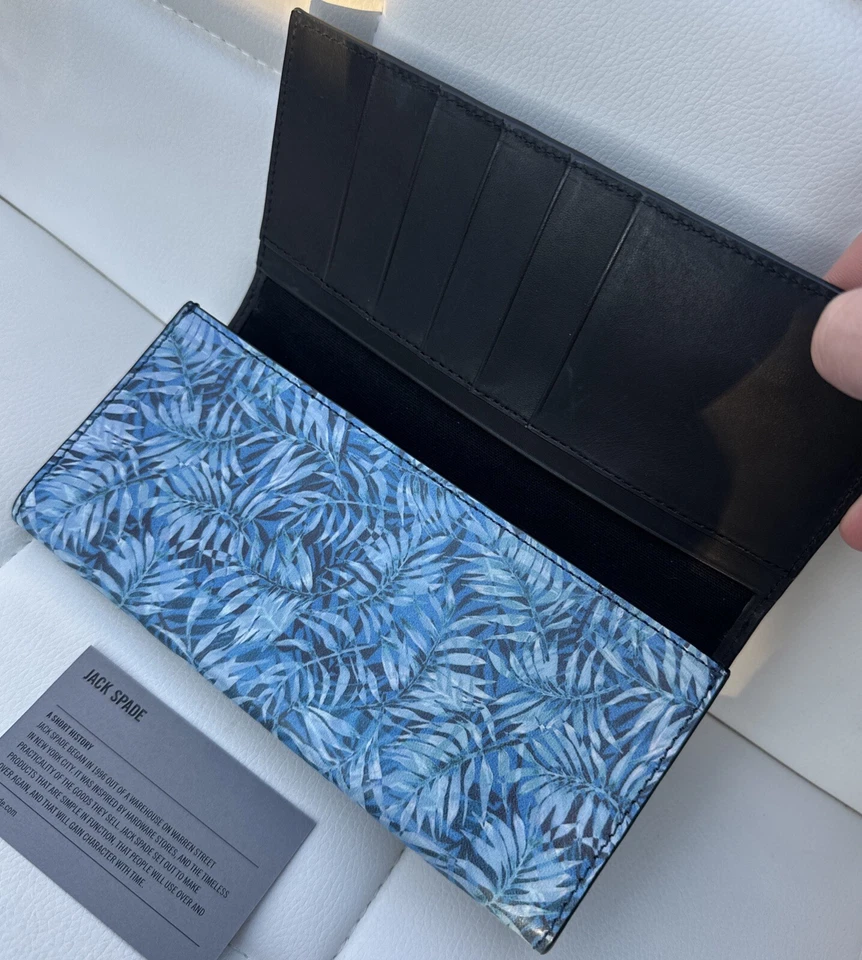Jack Spade Palm Leaf Print Leather Men's Fold Continental Card Case Wallet RARE - Image 4 of 4
