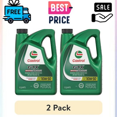 2 Pack Castrol GTX High Mileage 10W30 Synthetic Blend Engine Oil 5 Quart Care
