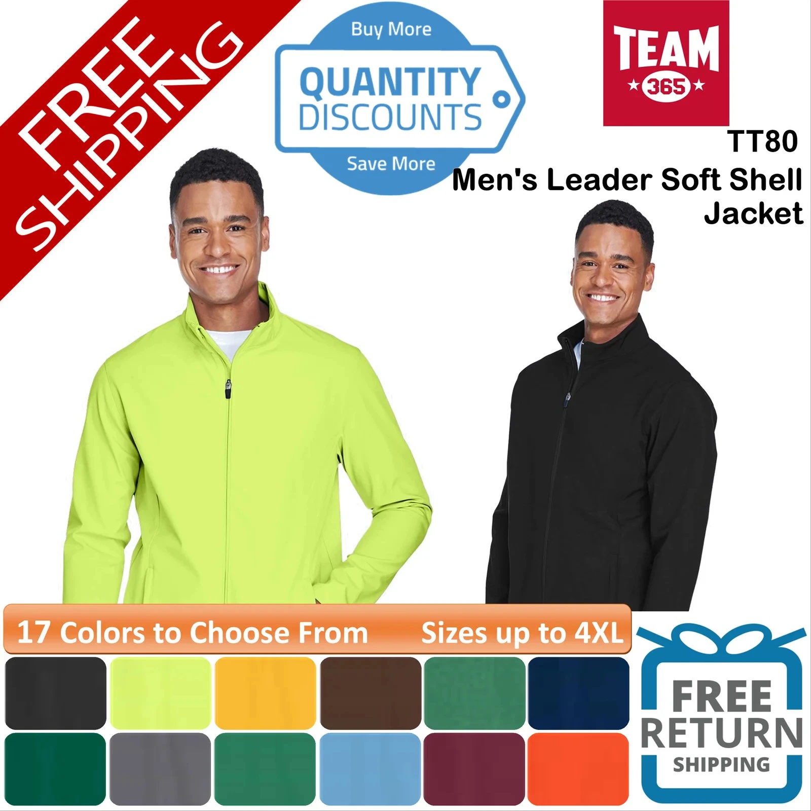 🔥 Team 365 Men's Leader Soft Shell Jacket Zippered pockets Up To 4XL TT80
Opens in a new window or 