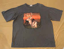 Vintage Fair Park Buck Deer Graphic T Shirt Mens XXL Made in USA Gray Wildlife