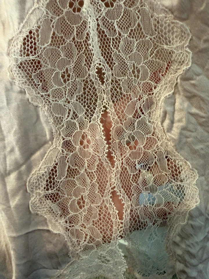 De Colección Harrods 100% Seda Camisón Sin Mangas Rosa Encaje Corte Sesgado Lencería Vestido S/M Foto 4 de 4