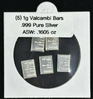 5X 1g Valcambi Suisse Silver Bars .999 Fine 5 Gram Lot Fractional Bullion