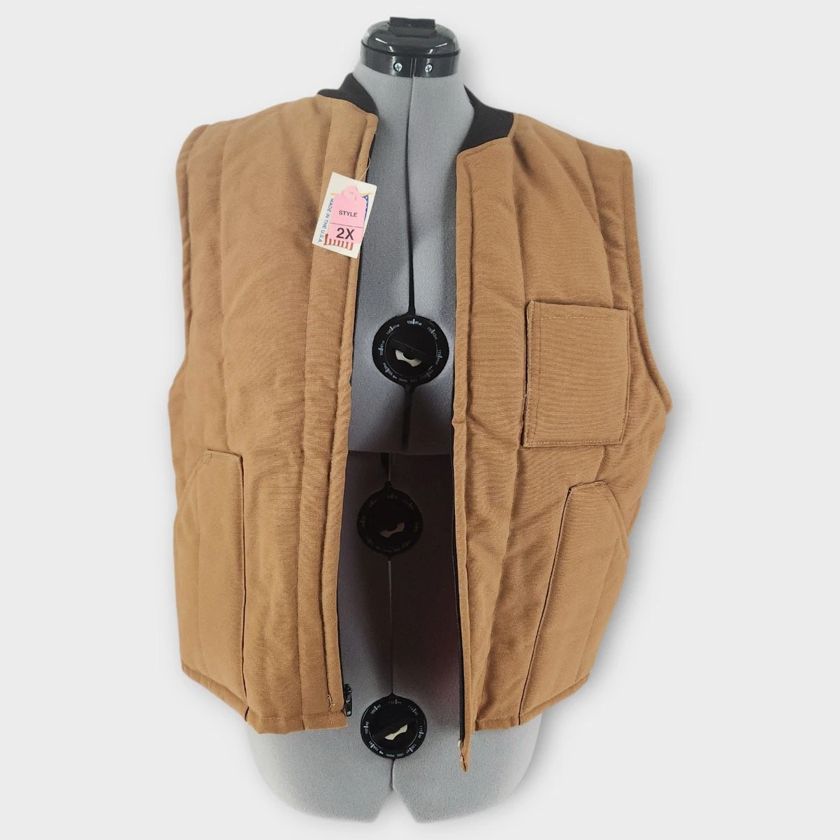 Canvas Insulated Hunting Vest Men's 2X Light Brown Full-Zip Outdoors VTG NWT