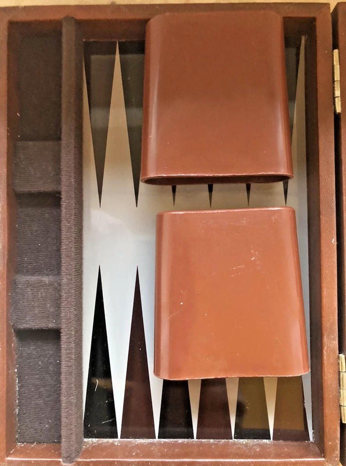 Backgammon Mini - Reise Spiel, im Lederkoffer ca. 33 x 22 cm geöffnet - Vintage - Bild 2 von 4