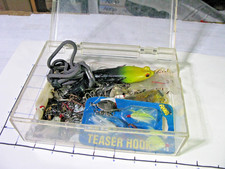 Clear Plastic Tackle Box, 1 Compartment, LOADED w/TACKLE, 8"x6"x2 1/2"- VGUC