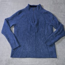 Brooks Brothers Pure Cashmere Sweater Men's XL Blue Knitted 1/4 Zip