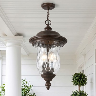 19'' Outdoor Pendant Light Lantern Royal Bronze LED Chandelier Ceiling Fixture