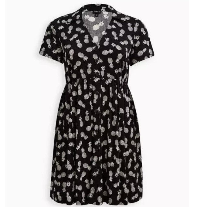 Torrid Black White Pineapple Button Up Challis Sh… - image 4