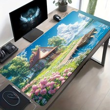 1pc Large-sized Esports Gaming Mouse Pad with a Lakeside Cabin and Wooden Boat