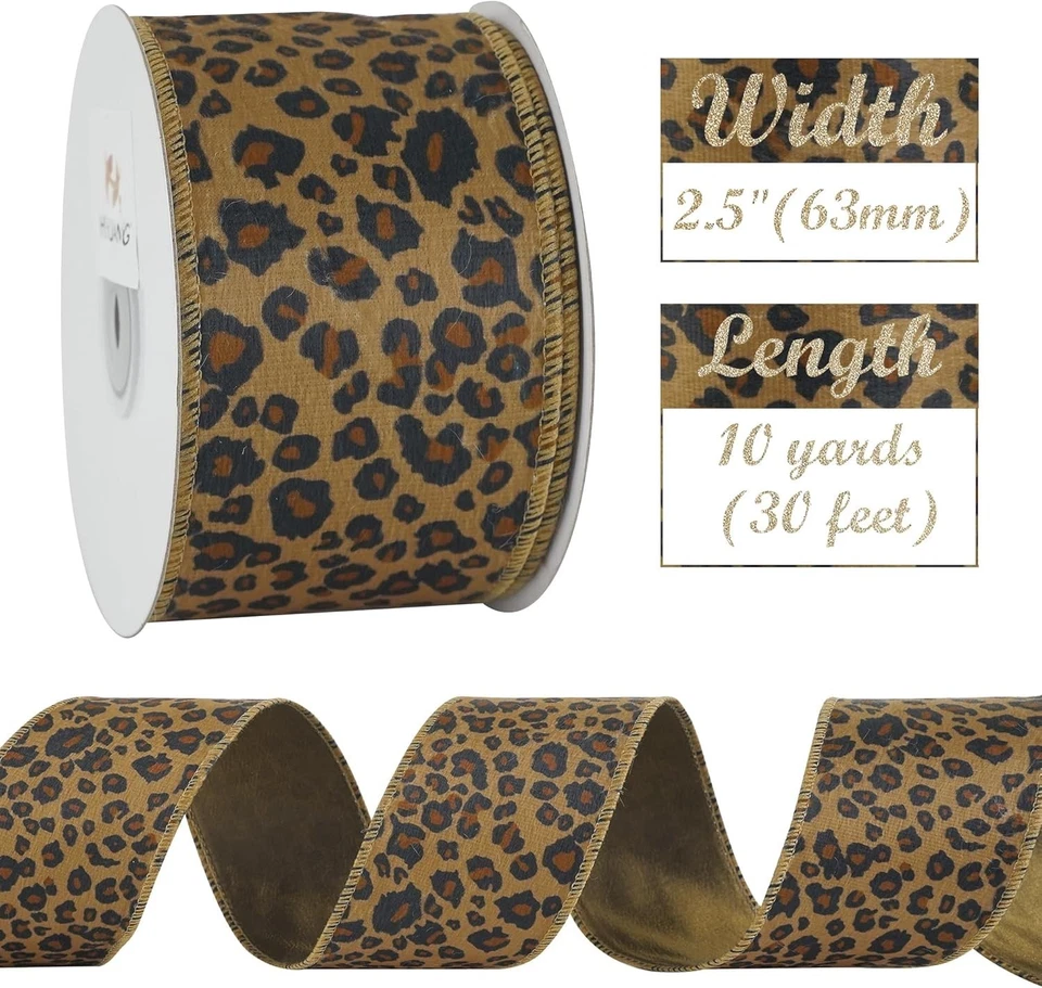 Cinta con cable de terciopelo con estampado de leopardo de 2,5 pulgadas cinta de terciopelo marrón con estampado de animales para... Foto 4 de 4